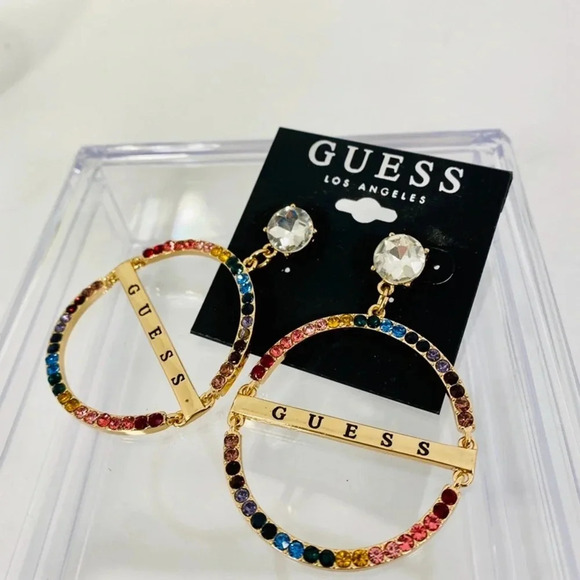 Guess Jewelry - 🆕 Guess Rainbow Crystal Dangle Earrings with Logo